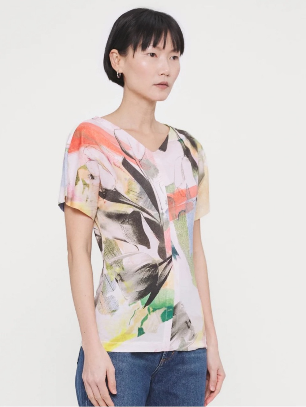 Paul Smith White Multi Floral V-Neck Short Sleeve Top Small - Picture 5 of 9